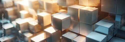 Abstract geometric shiny metallic cubes - Creative image featuring a pattern of chrome metallic cubes with glistening highlights and shadows photo