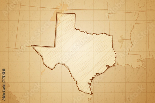 Map of Texas state made in old vintage retro textured style vector illustration (ID: 747310361)