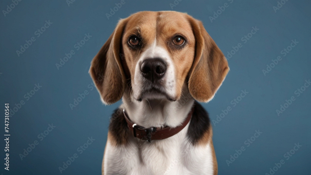 Cute Beagle on blue background