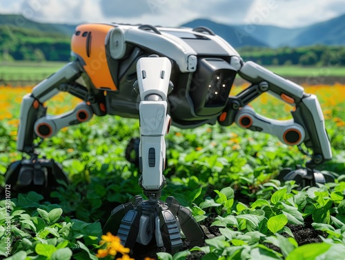 Concept smart robot farmer on agricultural field