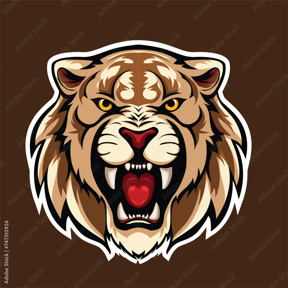 Vector illustration of an angry growling tiger. Color image isolated on a dark background. Can be used as a sticker or design element to represent the zeal for victory.