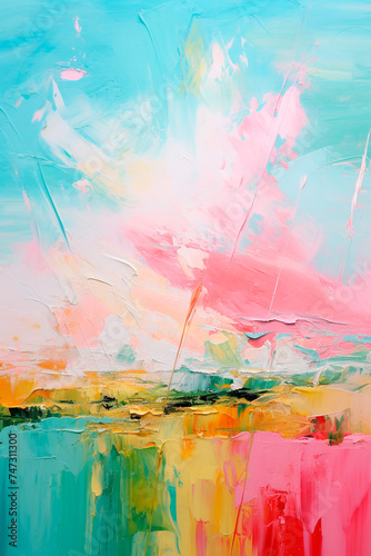 Abstract landscape, oil painting, colorful, bright