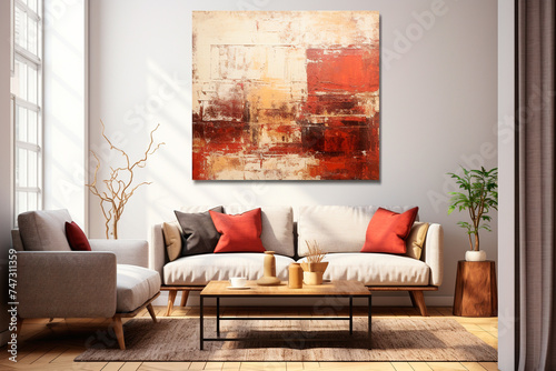 Abstract painting in modern interior design, living room