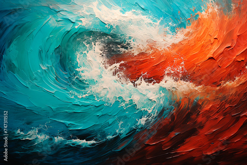 Abstract landscape, oil painting, waves, sea, colorful, bright