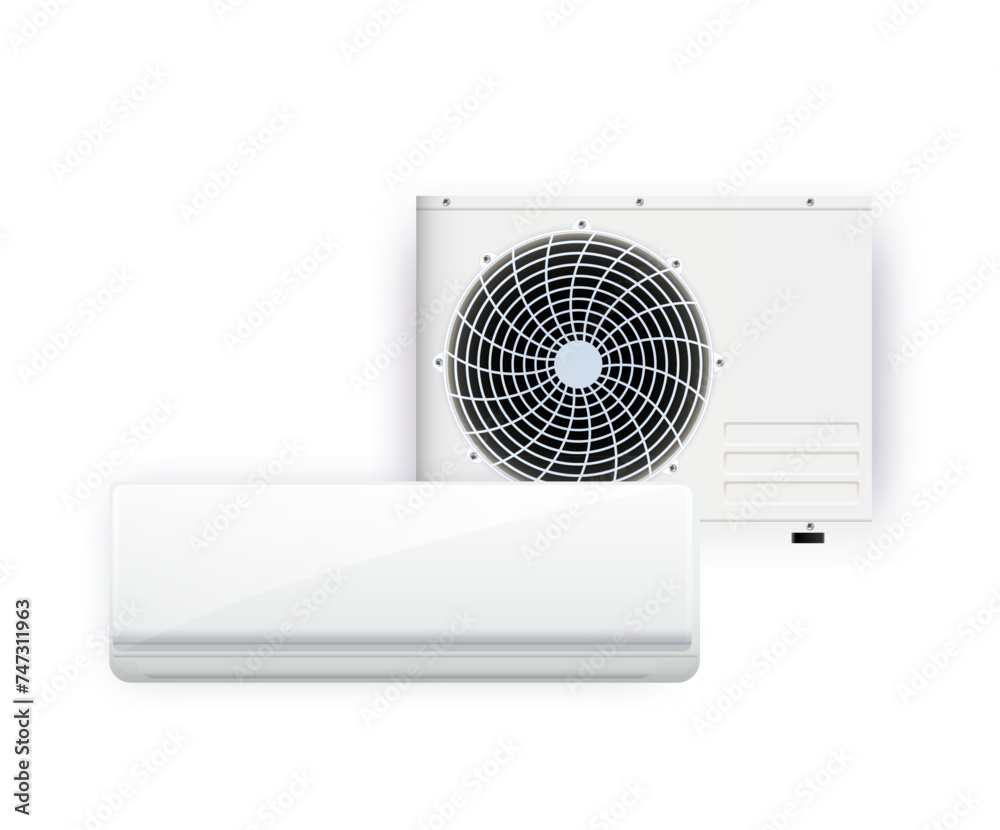 Air conditioner with cold wind waves, conditioning off and on regime for home and office for controlling temperaturerealistic 3d. Vector Air conditioner with cold wind waves, conditioning off and on regime for home and office for controlling temperaturerealistic 3d. Vector