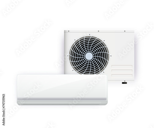 Air conditioner with cold wind waves, conditioning off and on regime for home and office for controlling temperaturerealistic 3d. Vector
