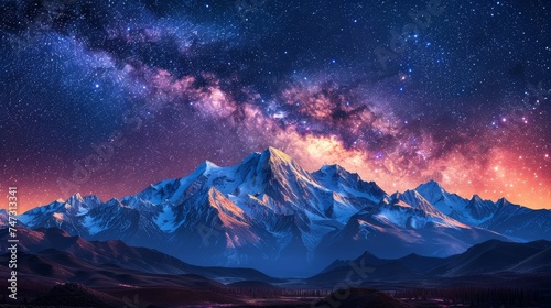 As the Milky Way stretches across the heavens, a mountain range is bathed in its celestial glow, casting a spell of enchantment over the rugged landscape below.