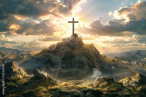 Jesus Christ Cross. Easter Background #747313578
