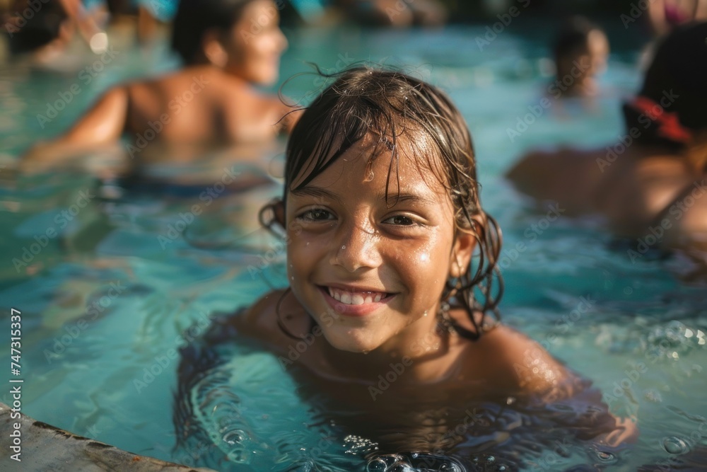 Joyful Children Playing in Water. Group of cheerful children laughing and playing together in a sunlit water area. Vacation summer activity concept.