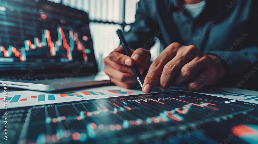 Businessman analyzing forex trading graph for stock market investments and digital assets - finance and technology concept Businessman analyzing forex trading graph for stock market investments and digital assets - finance and technology concept