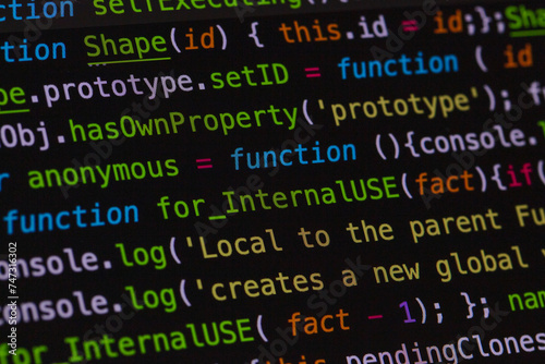 Developer screen with colored website programming code