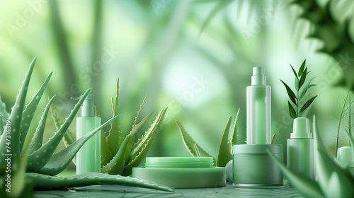 Aloe Vera oil Extract. Cosmetic lotion oil with natural fresh Aloe Vera. Copy space. Photo texture. Horizontal banner. Minimalism.