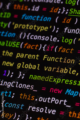 Developer screen with colored website programming code