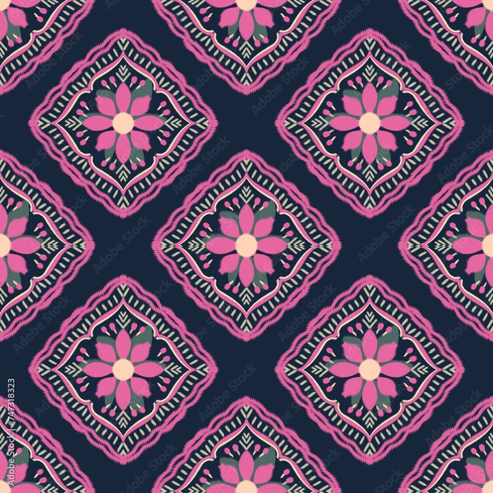 Ikat Flower Pattern Ethnic Geometric native tribal boho motif aztec textile fabric carpet mandalas African Ikat Flower Pattern Ethnic Geometric native tribal boho motif aztec textile fabric carpet mandalas African