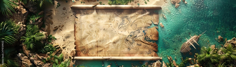 Obraz premium Navigating Vintage Map. Amidst the Grunge and Texture of Ages Past an Old Map Unfolds, Revealing Intricate Pathways of History. With Antique Appearance and Ancient Charm