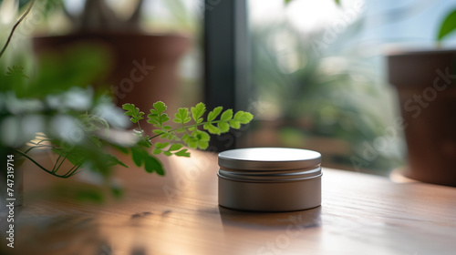 Wallpaper Mural Sustainable Tin Container for Cosmetics on Table Torontodigital.ca