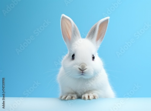 white rabbit on blue background