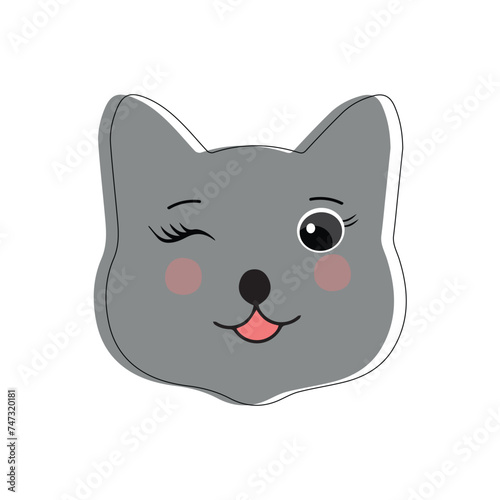 Cat pet head face icon, Vector illustration of funny cartoon cats, Cat face with various expressions and patterns vector illustration flat design. © Miky
