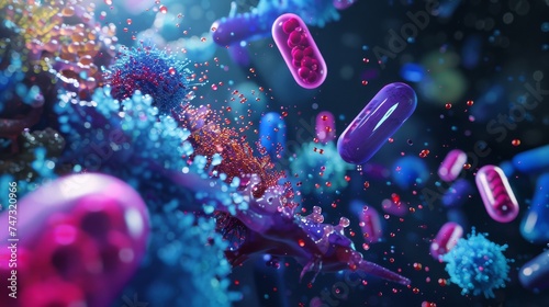 3D illustration of antibiotic-resistant bacteria, concept of medical challenge. photo
