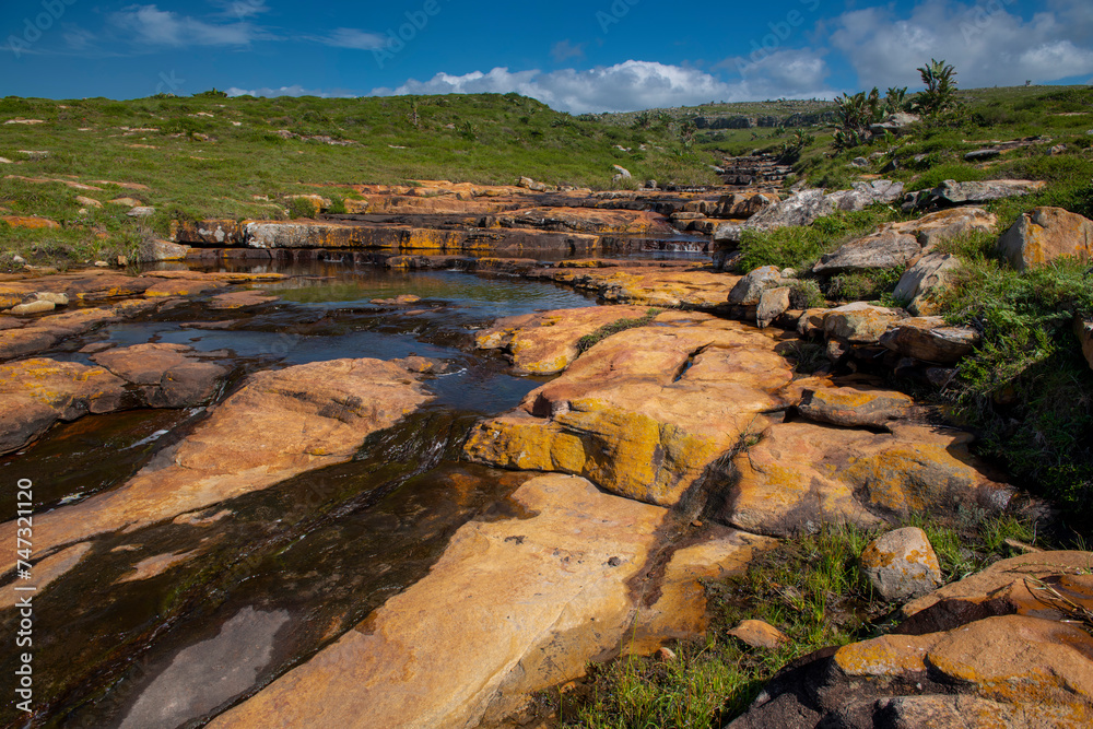 Obraz premium The Wild Coast, known also as the Transkei, is a 250 Kilometre long stretch of rugged and unspoiled Coastline that stretches North of East London along sweeping Bays, footprint-free Beaches, South Afr