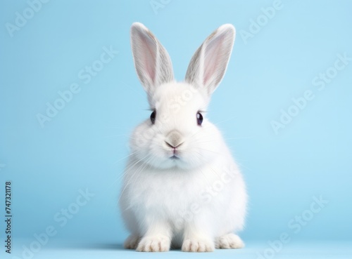 white rabbit on blue background