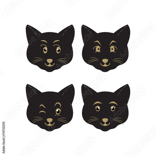 Fototapeta Naklejka Na Ścianę i Meble -  Cat pet head face icon, Vector illustration of funny cartoon cats, Cat face with various expressions and patterns vector illustration flat design.