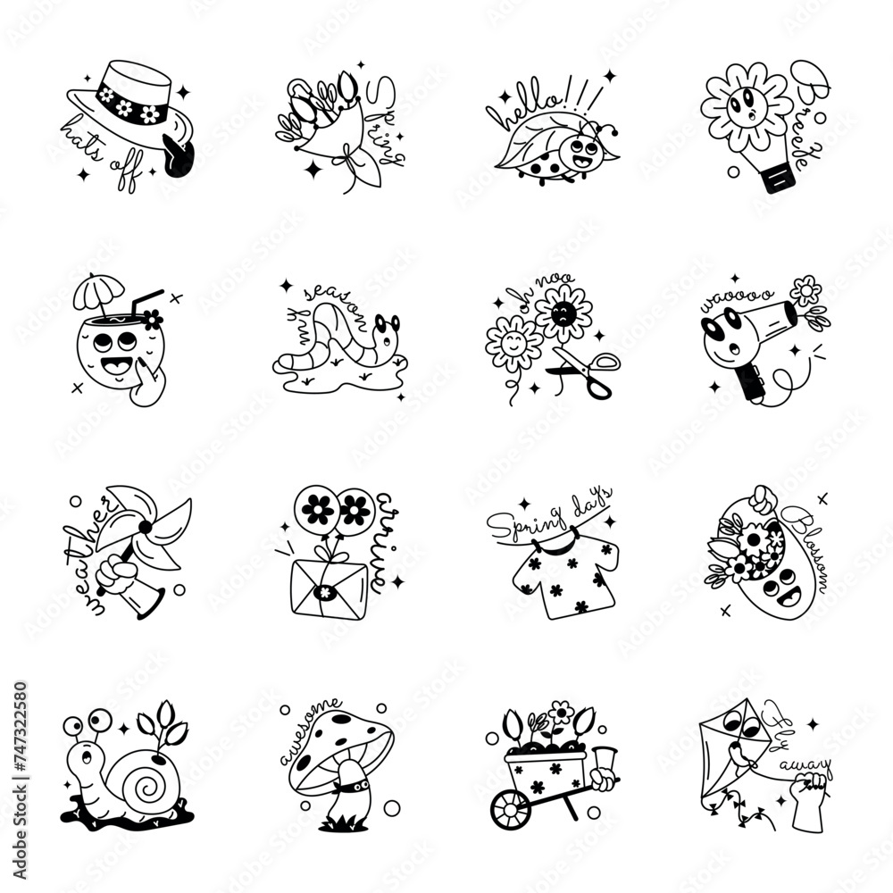 Trendy Pack of Spring Season and Garden Glyph Stickers
Trendy Pack of Spring Season and Garden Glyph Stickers