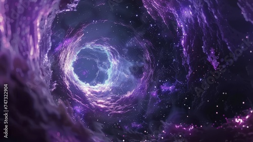 A mystical fractal portal with purple and blue glowing particles, opening to an unknown dimension.