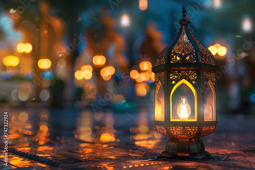 Ramadan View of 3d islamic lantern. Generative AI