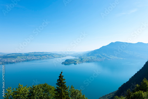Aerial View over Lake Lucerne and Mountain in Burgenstock, Nidwalden, Switzerland.