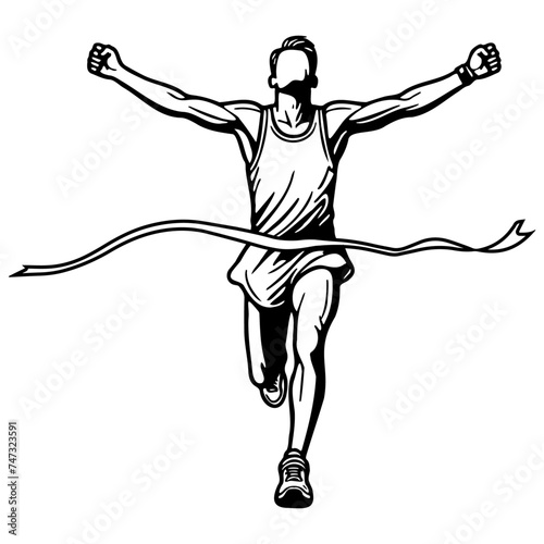 Male Athlete Winner Reach Finish.