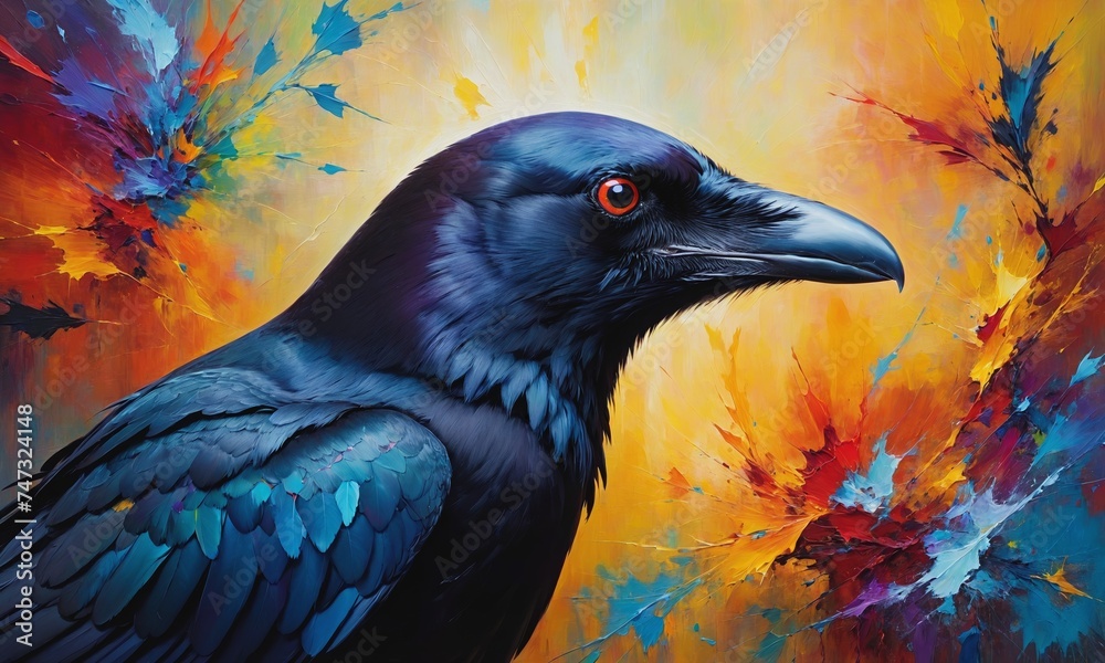 Fototapeta premium Mystical raven painted in oil