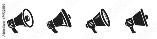Megaphones icons set. Loudspeaker sign and symbol. Graphic design of megaphone icons. Set of simple speaker icons. Vector illustration