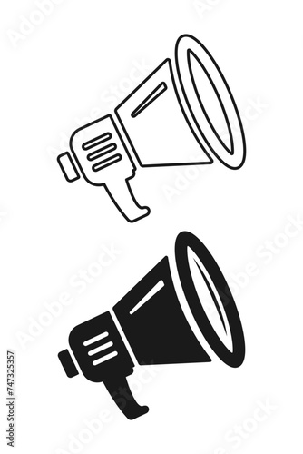 Megaphones icons set. Graphic design of megaphone icons. Set of simple megaphone icons, and megaphone linear icons. Speaker icon. Loudspeaker. Vector illustration
