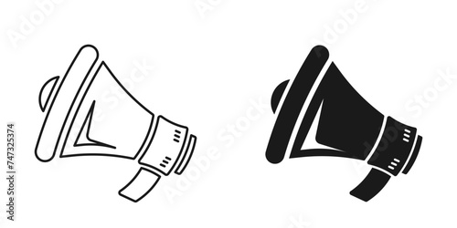 Megaphones icons set. Graphic design of megaphone icons. Set of simple megaphone icons, and megaphone linear icons. Speaker icon. Loudspeaker. Vector illustration