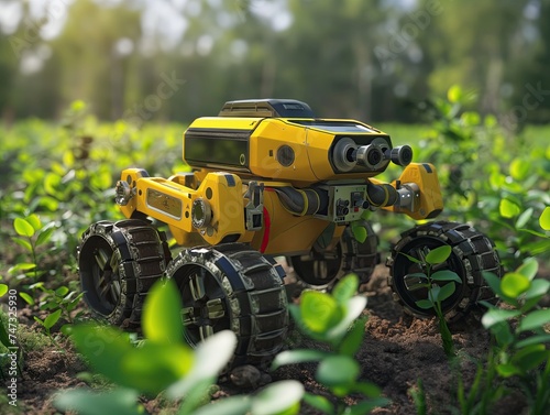Concept smart robot farmer on agricultural field