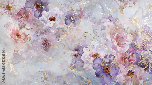 Floral watercolor with gold leaf accents
