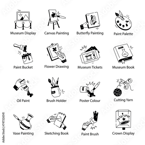 Collection of Art Gallery Linear Icons 

