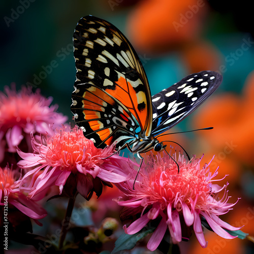 Macro shot of a butterfly on a blooming flower. © Cao