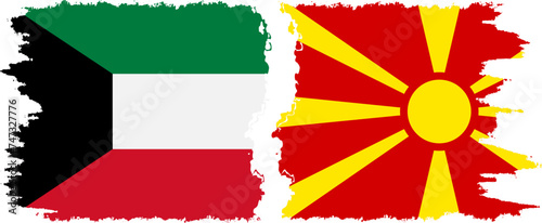 Northern Macedonia and Kuwait grunge flags connection vector