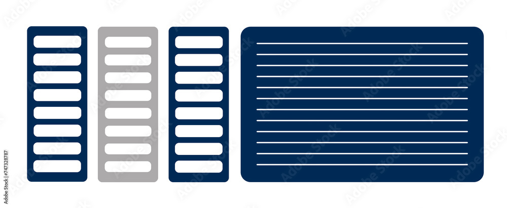 Stationery set. Notes. Stickers in modern stylish design. Stickers for writing. Planner, notebook, memory stickers in dark blue and light gray colors Stationery set. Notes. Stickers in modern stylish design. Stickers for writing. Planner, notebook, memory stickers in dark blue and light gray colors