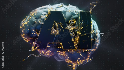 Futuristic human brain interface concept. Scan technology. Neurons and neural connections 3D render. Neuronal activity. AI Brain concept