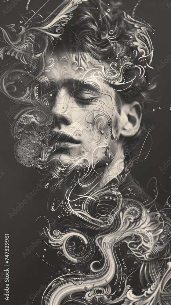 Fototapeta premium A black and white photo of a man's face