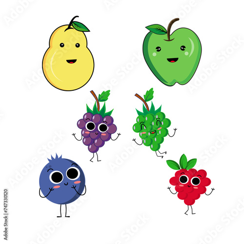 Raspberry set cute character cartoon delicious berry greet jump run sing smile face cheerful kawaii joy happy emotions icon vector illustration.