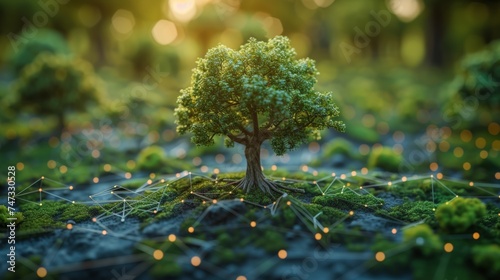 In a green background, there is an ESG icon concept showing a small tree showing sustainability, social responsibility, and governance in sustainable and ethical business. photo