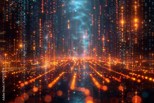 Cyber city lights  futuristic urban landscape with data holograms   ai singularity