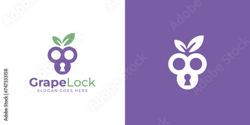Creative Grape Lock Logo. Wine Grape Cellars with Simple Minimalist Style. Wine Logo Icon Symbol Vector Design Template.