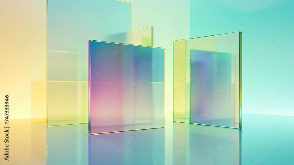a group of iridescent glass pieces sitting next to each other on a table a group of iridescent glass pieces sitting next to each other on a table
