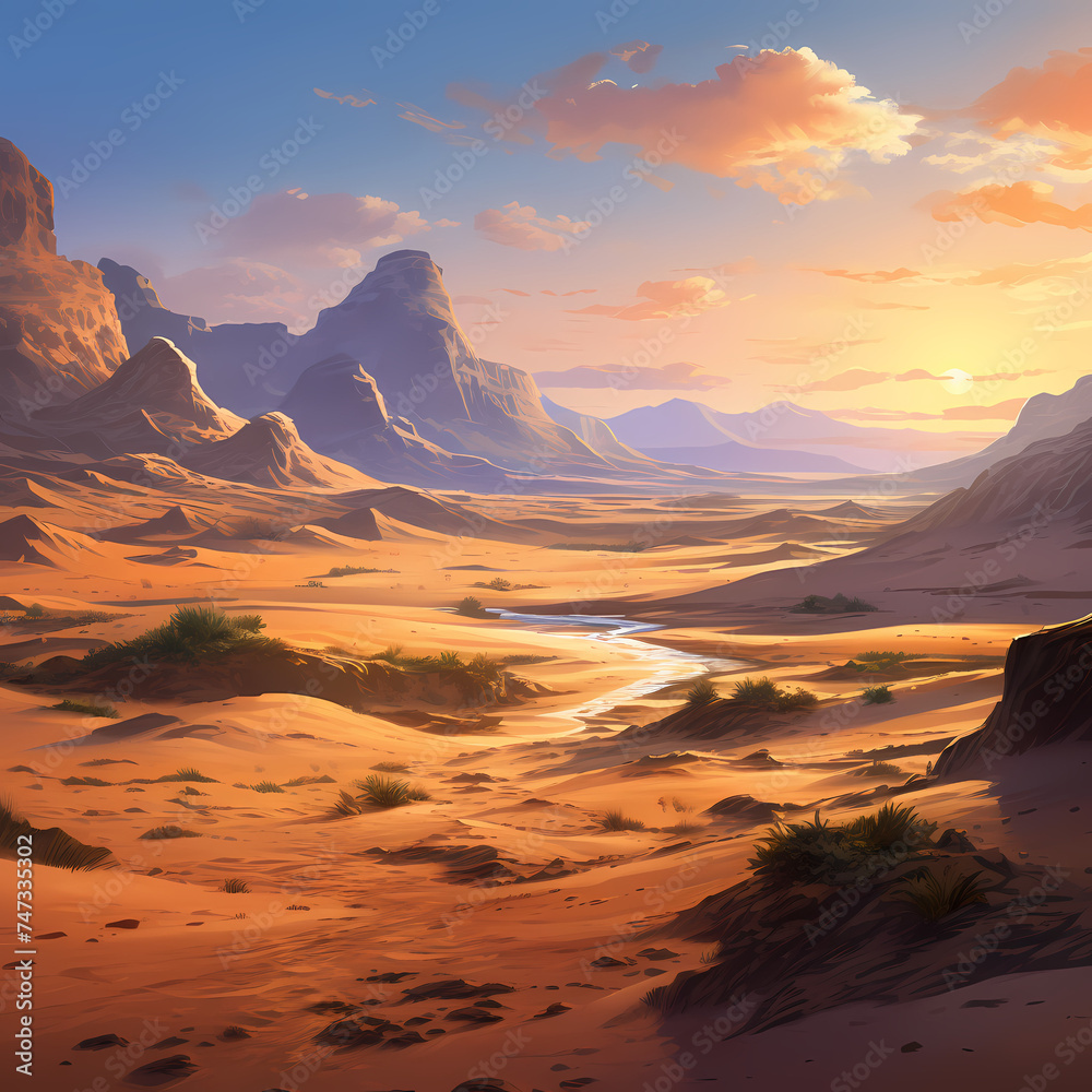 A serene desert landscape with sand dunes.