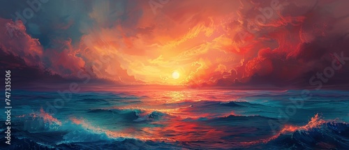 Sunrise and sunset scenes in digital wallpaper, vibrant colors, modern twist